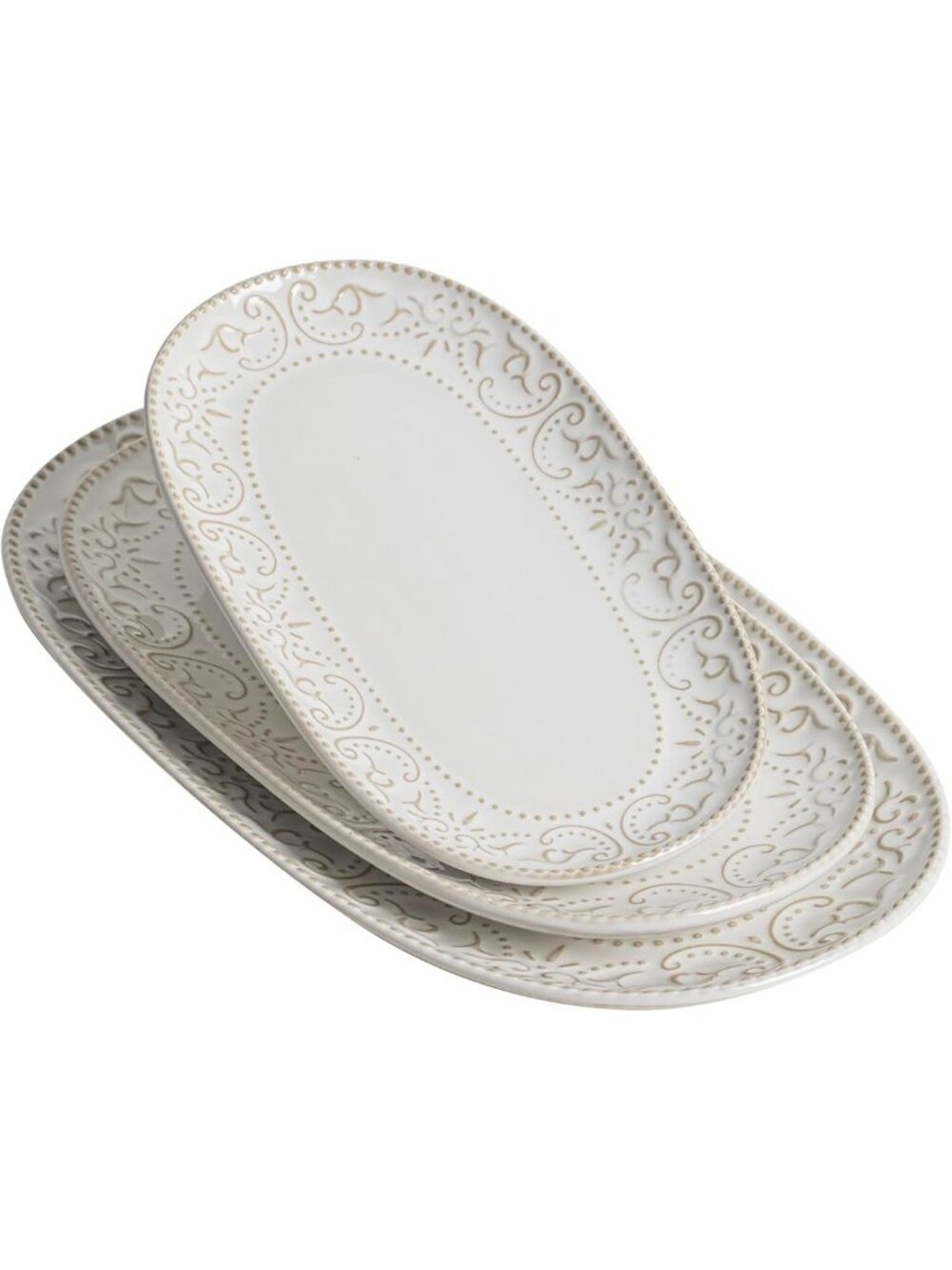 Elegant Oval Ceramic Serving Platters Set - 14"/12"/10" Vintage White Trays for